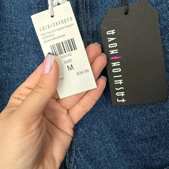 Fashion Nova Blue Distressed Skinny Jeans with Sequin Cuffs 💚🍀☘️ - Picture 5 of 7